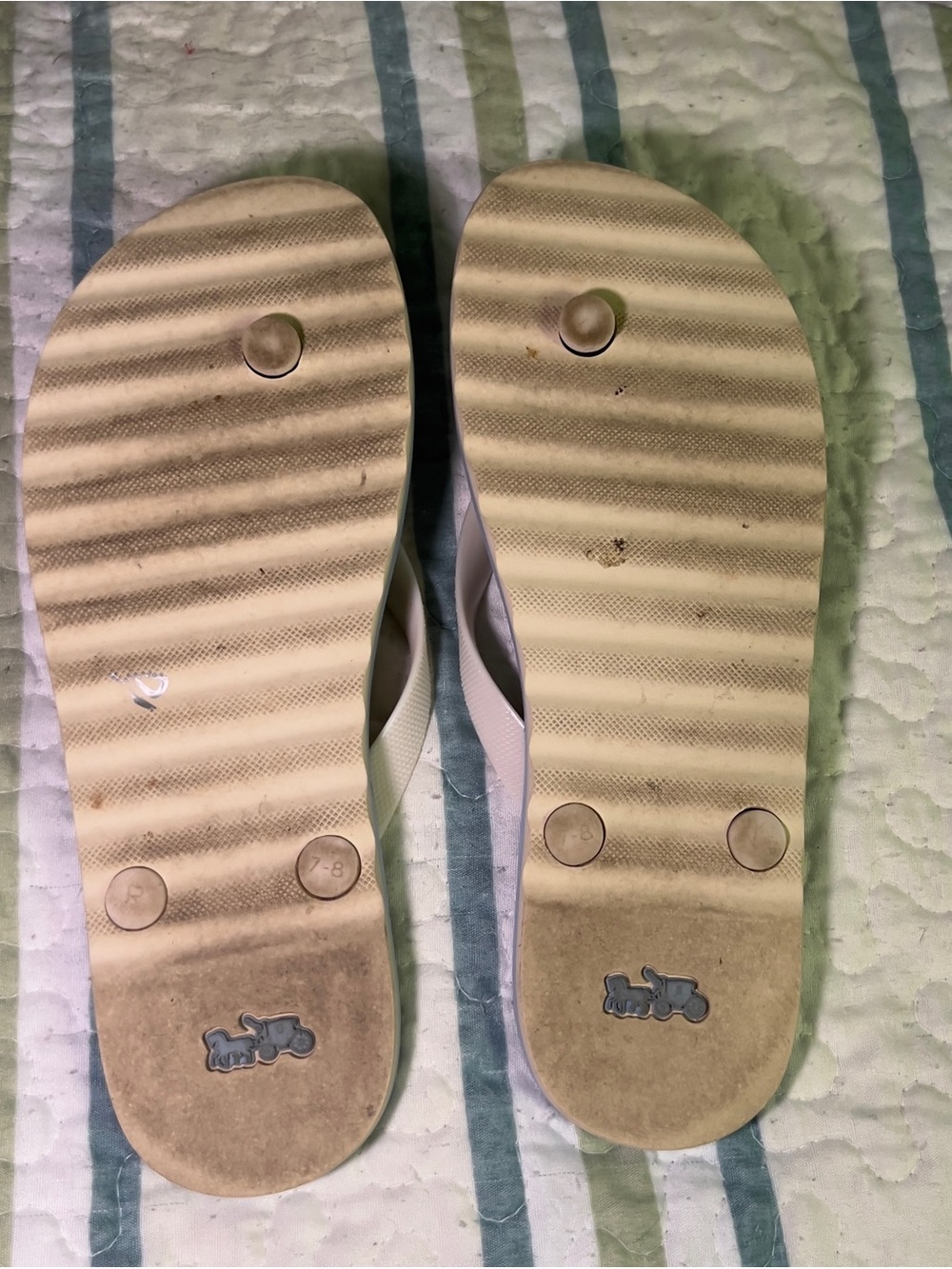 Coach Light Blue Zac Signature Logo Flip Flops with Cream Straps - Picture 6 of 6